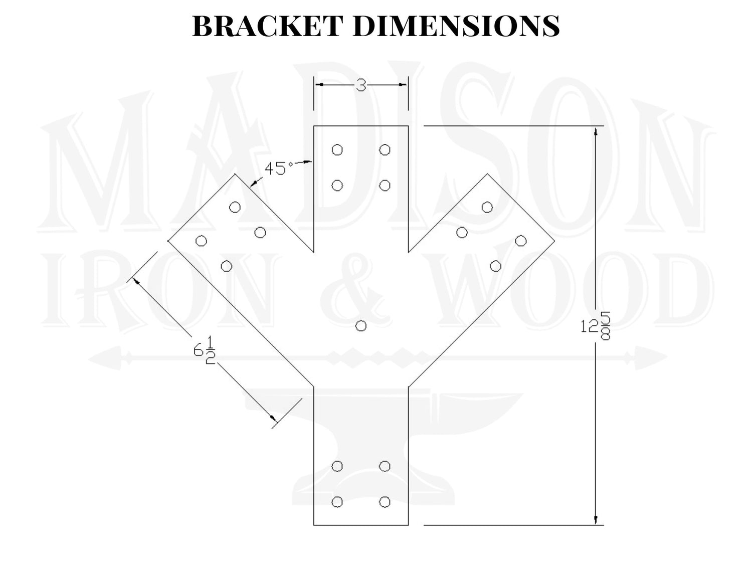 Y Bracket for 4" Post 45 Degree Legs with Center Support - Madison Iron and Wood
