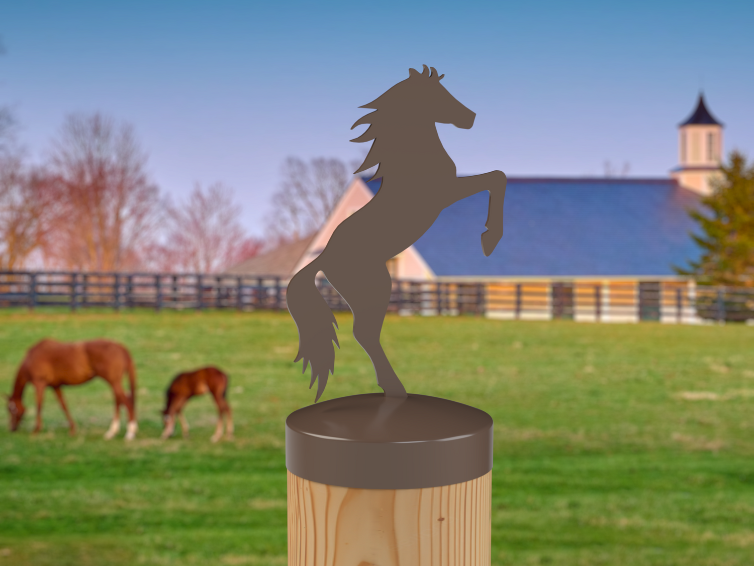Horse Rearing, Round Post Cap (4x4 Round Post Size) - Madison Iron and Wood