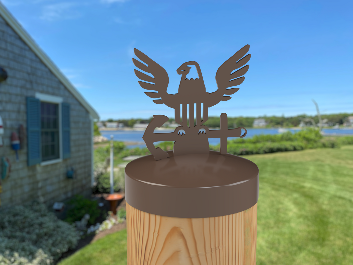 Navy Logo, Round Post Cap (4x4 Round Post Size) - Madison Iron and Wood