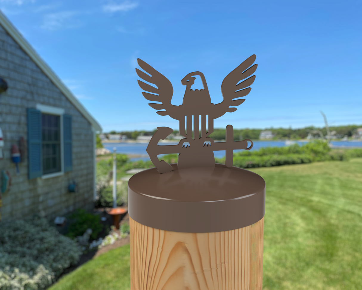 Navy Logo, Round Post Cap (4x4 Round Post Size) - Madison Iron and Wood