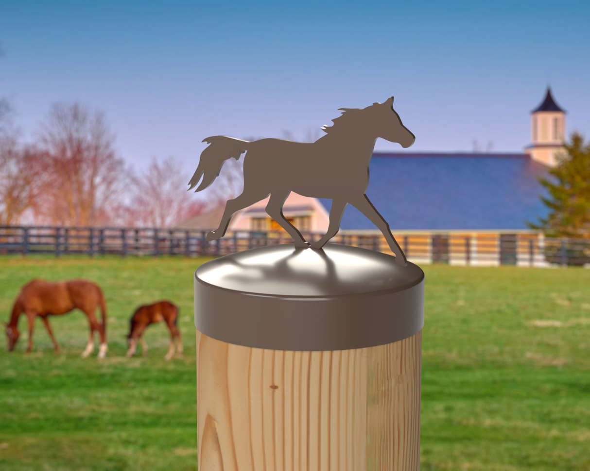 Horse Trotting, Round Post Cap (4x4 Round Post Size) - Madison Iron and Wood
