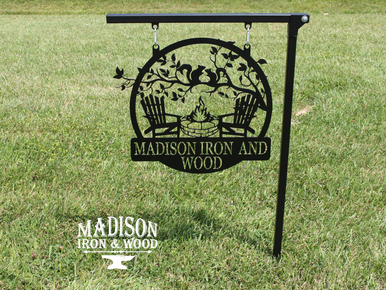 Folding Camp Sign Holder - Heavy-Duty Foldable Travel Stake - Matte Black - Madison Iron and Wood
