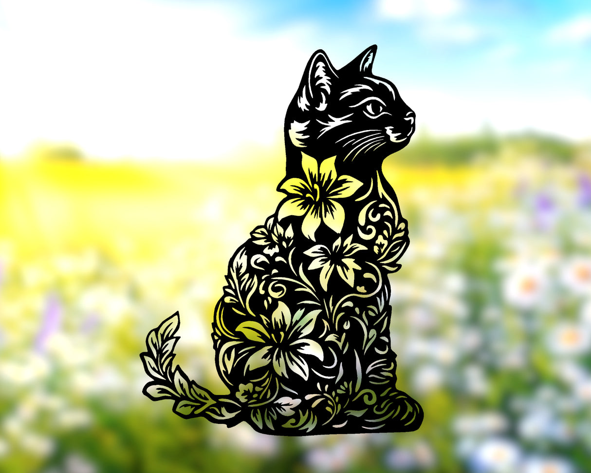 Cat with Flowers in body Metal Sign - Madison Iron and Wood