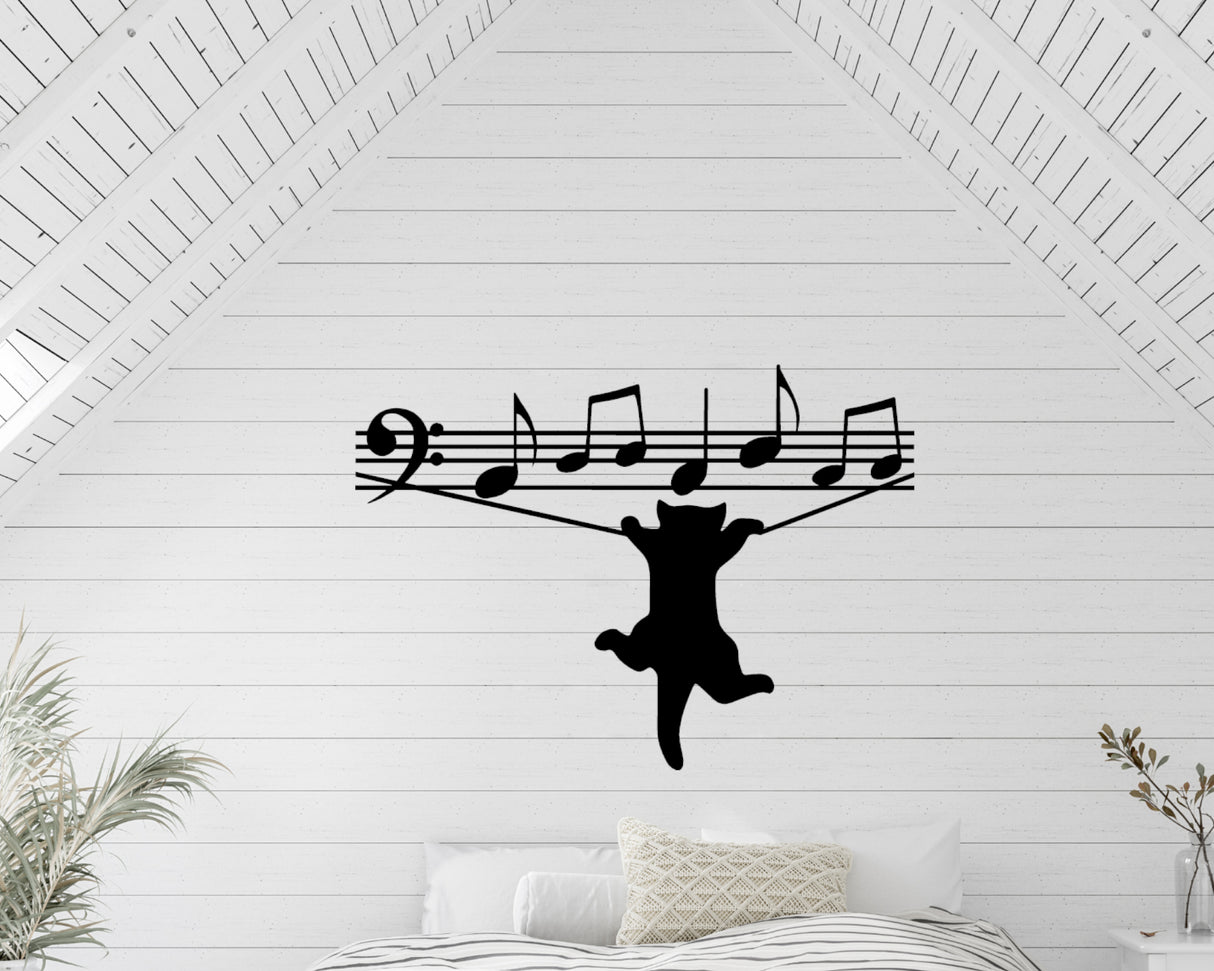 Cat Music Notes Metal Word Sign - Madison Iron and Wood