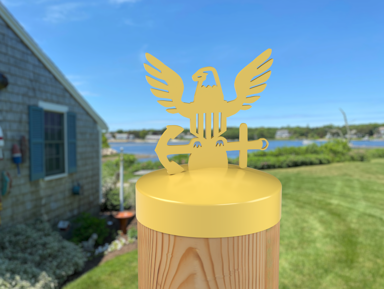 Navy Logo, Round Post Cap (4x4 Round Post Size) - Madison Iron and Wood