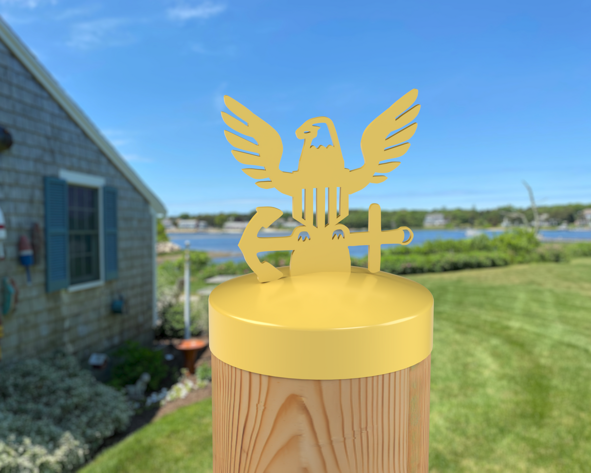 Navy Logo, Round Post Cap (4x4 Round Post Size) - Madison Iron and Wood