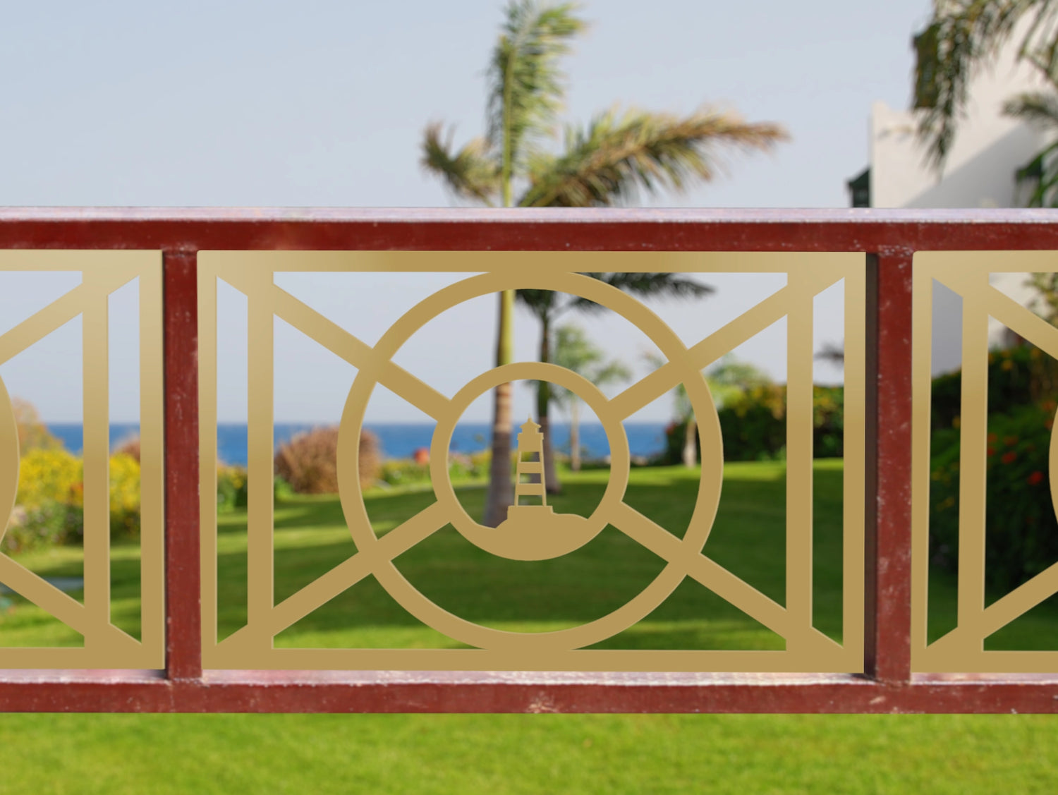 80"x30" - Nautical Lighthouse Design Fence/Gate Panel Insert - Madison Iron and Wood