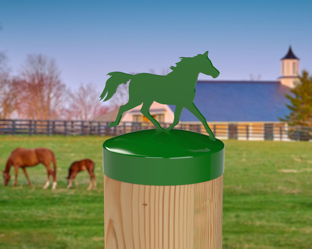 Horse Trotting, Round Post Cap (4x4 Round Post Size) - Madison Iron and Wood