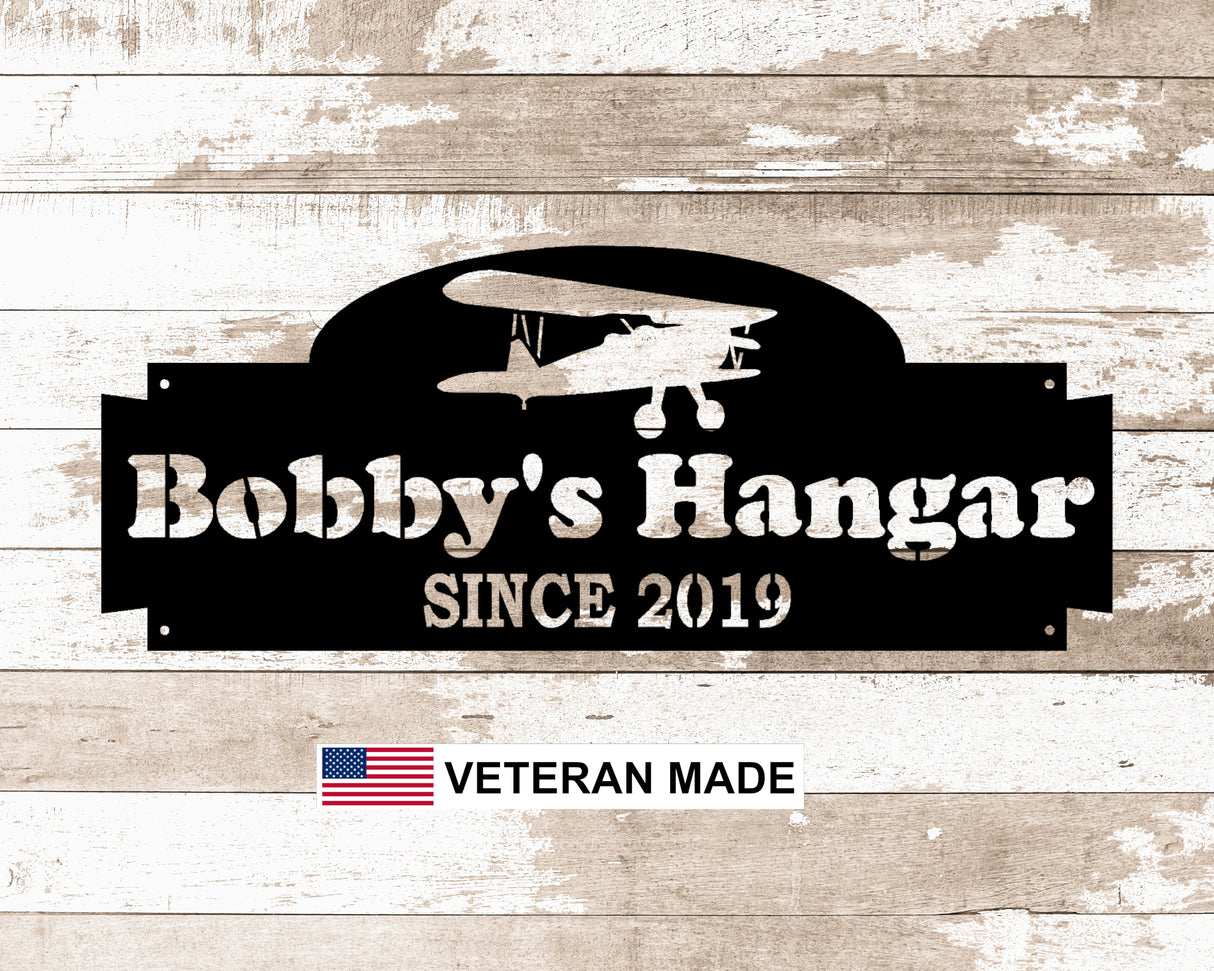 Airplane Hangar Personalized Metal Sign - Madison Iron and Wood