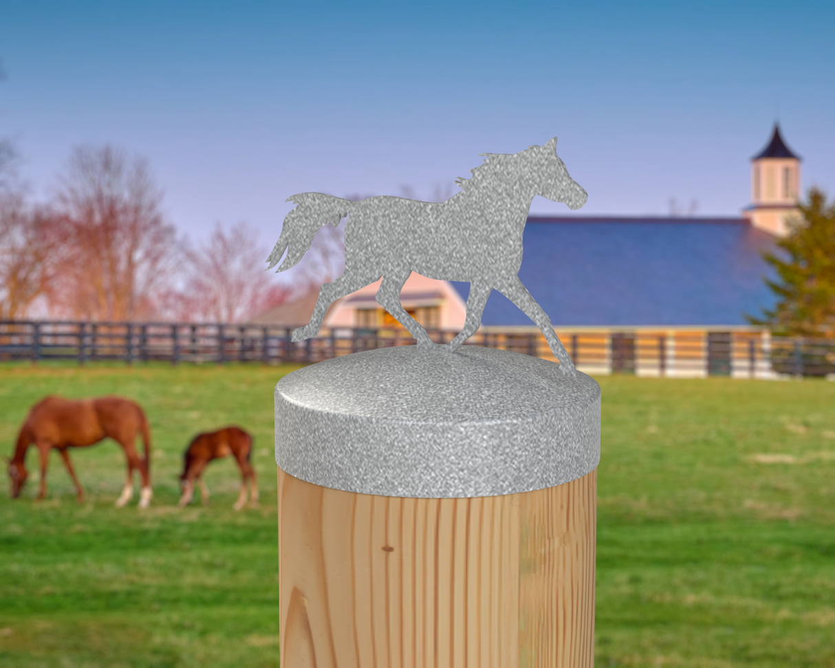 Horse Trotting, Round Post Cap (4x4 Round Post Size) - Madison Iron and Wood