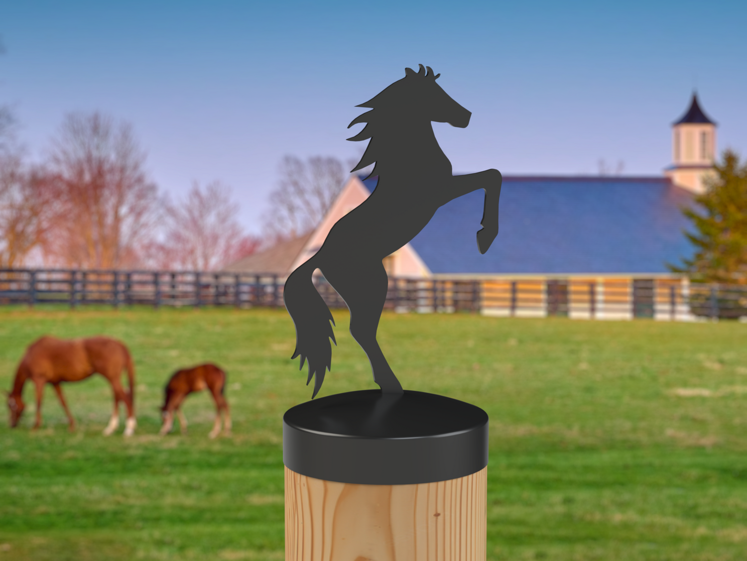 Horse Rearing, Round Post Cap (4x4 Round Post Size) - Madison Iron and Wood