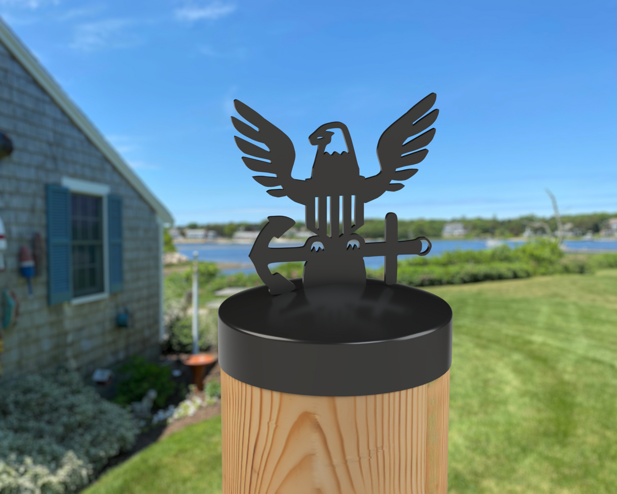 Navy Logo, Round Post Cap (4x4 Round Post Size) - Madison Iron and Wood