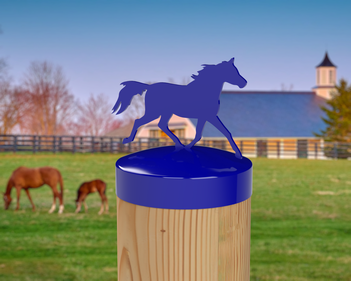 Horse Trotting, Round Post Cap (4x4 Round Post Size) - Madison Iron and Wood