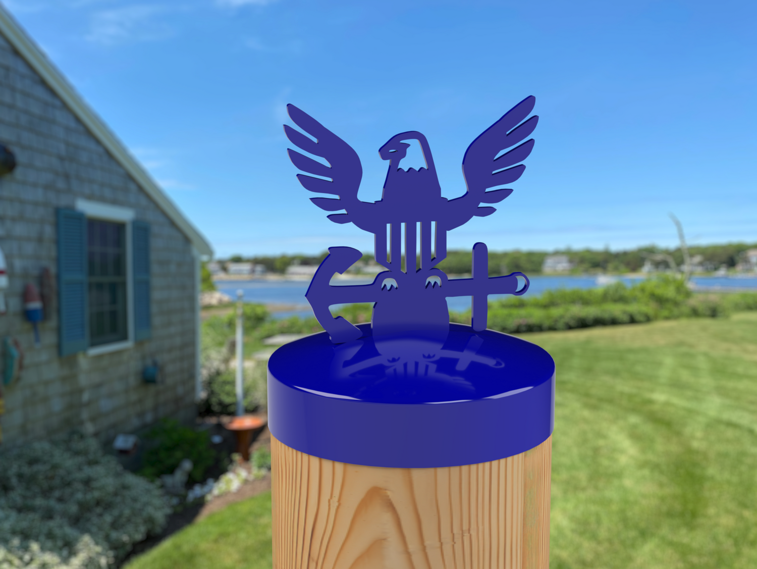 Navy Logo, Round Post Cap (4x4 Round Post Size) - Madison Iron and Wood