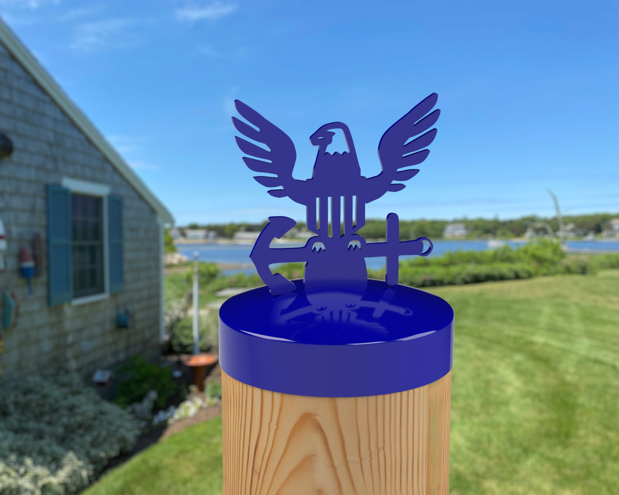 Navy Logo, Round Post Cap (4x4 Round Post Size) - Madison Iron and Wood