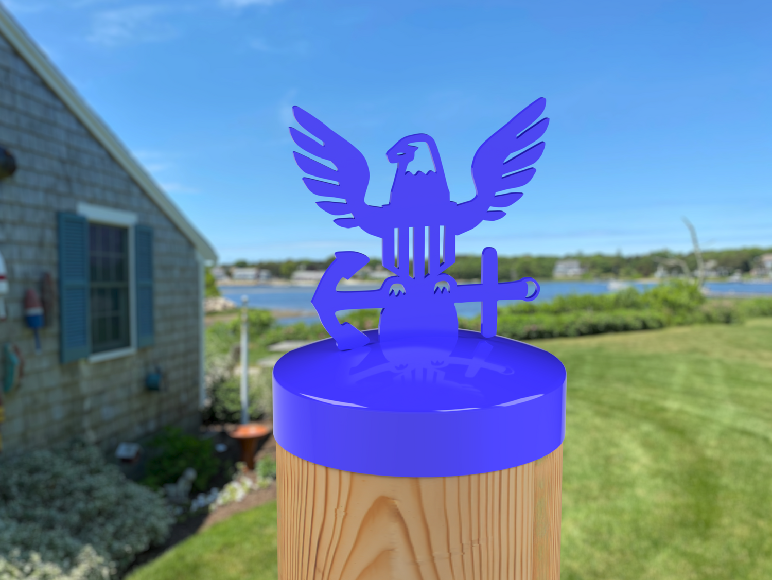Navy Logo, Round Post Cap (4x4 Round Post Size) - Madison Iron and Wood