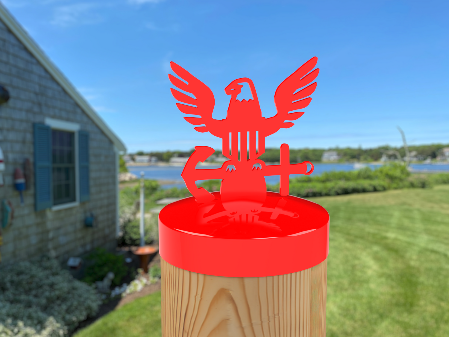 Navy Logo, Round Post Cap (4x4 Round Post Size) - Madison Iron and Wood