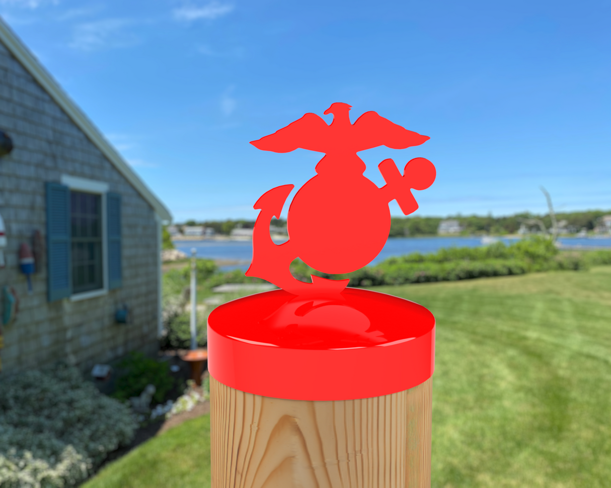 Marines Logo, Round Post Cap (4x4 Round Post Size) - Madison Iron and Wood