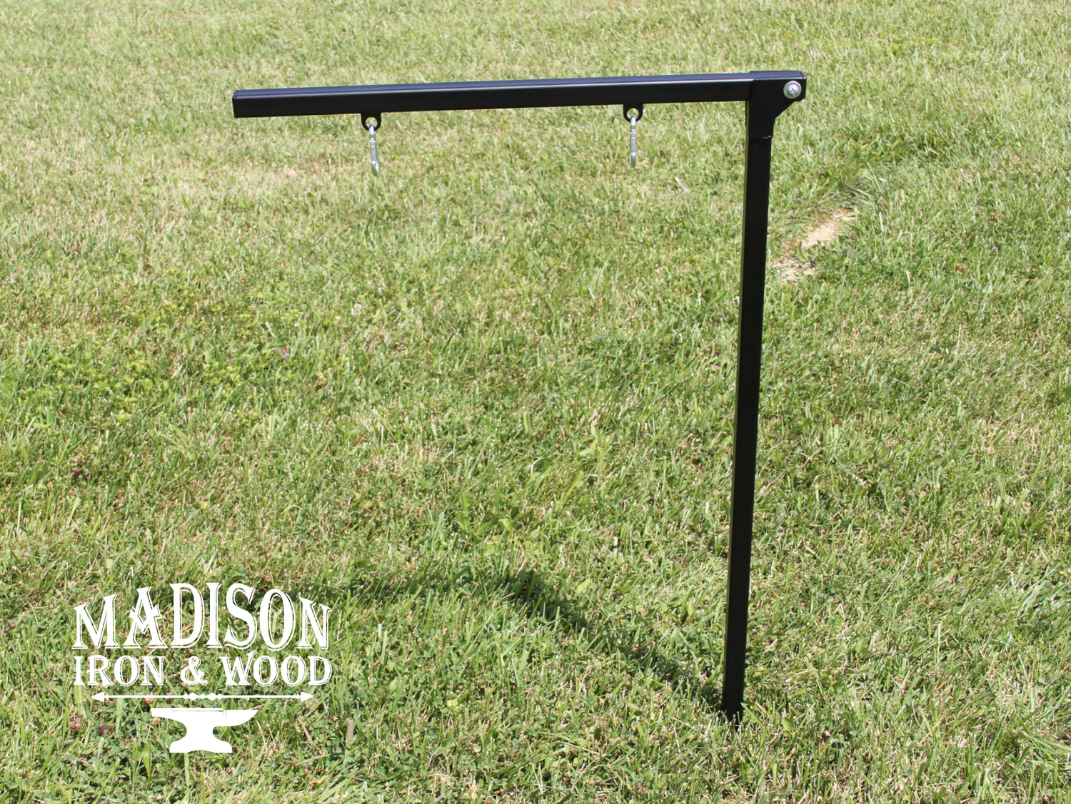 Folding Camp Sign Holder - Heavy-Duty Foldable Travel Stake - Matte Black - Madison Iron and Wood