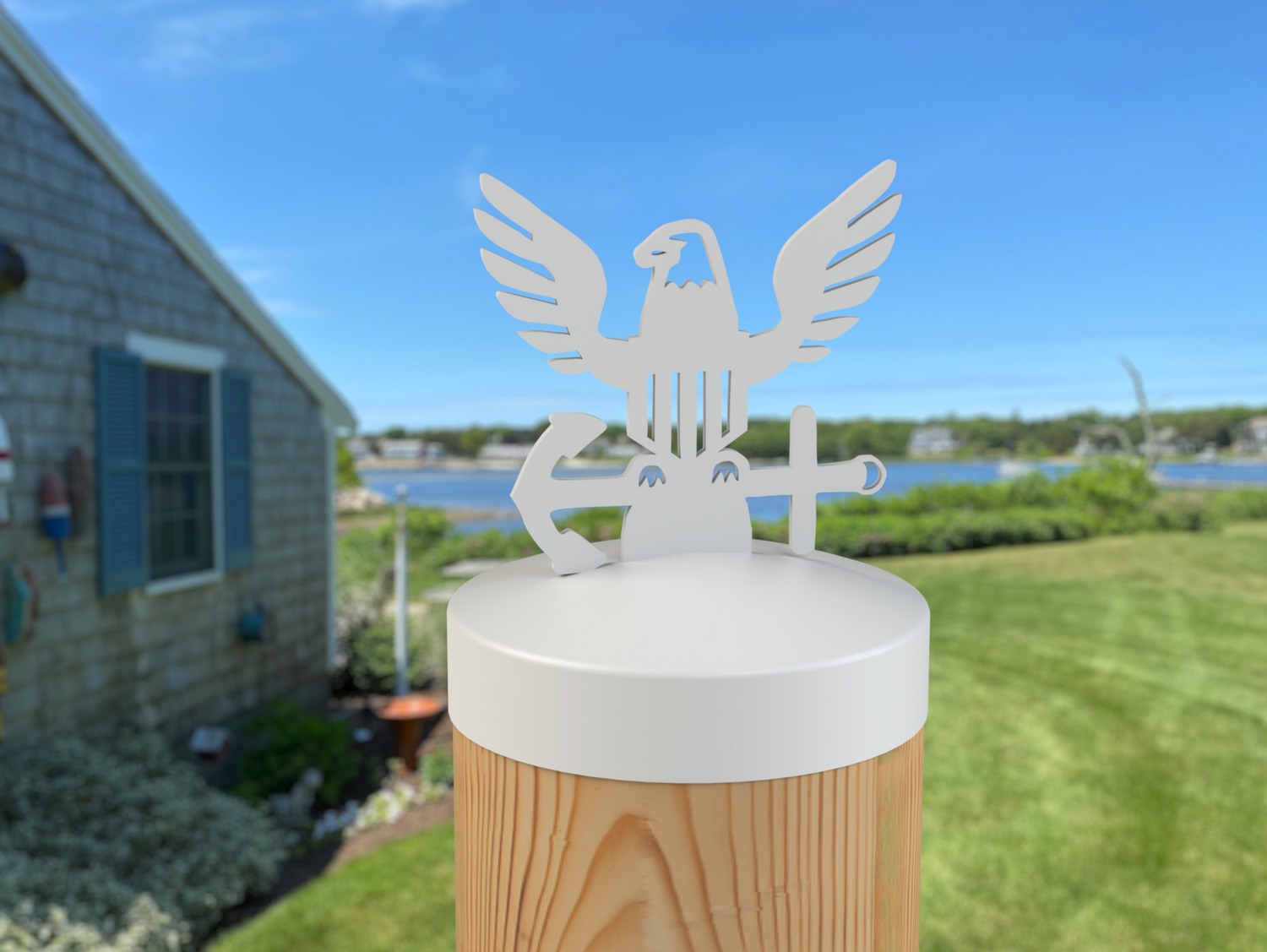 Navy Logo, Round Post Cap (4x4 Round Post Size) - Madison Iron and Wood
