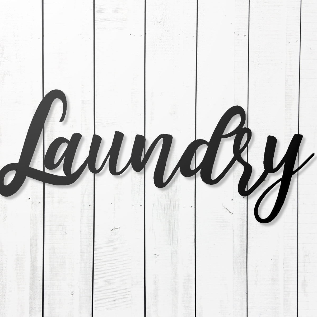 Laundry Cursive Metal Word Sign Madison Iron and Wood