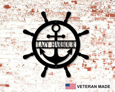 Ship Wheel Anchor Metal Sign with Name