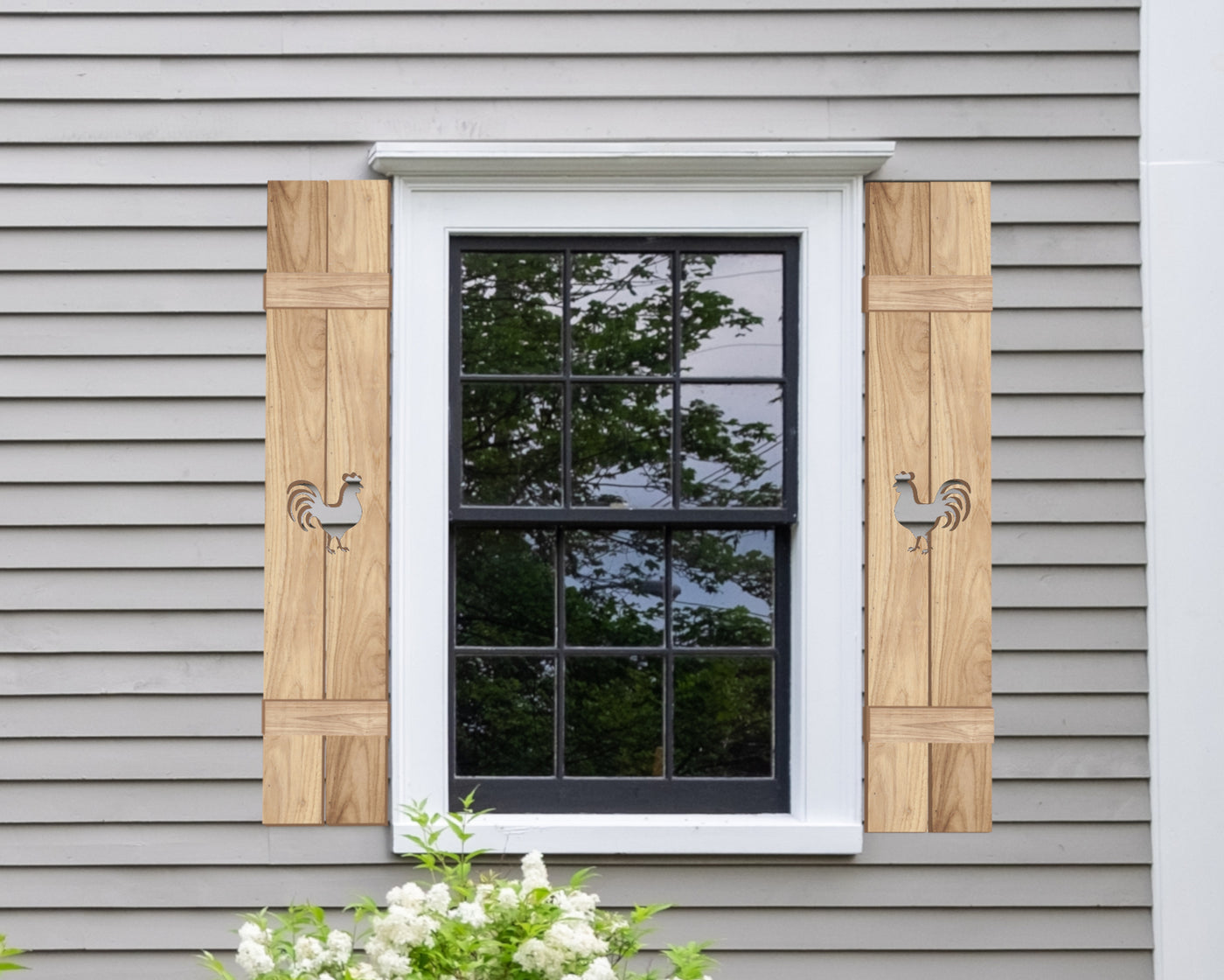 Wooden Window Shutter - Rooster Design