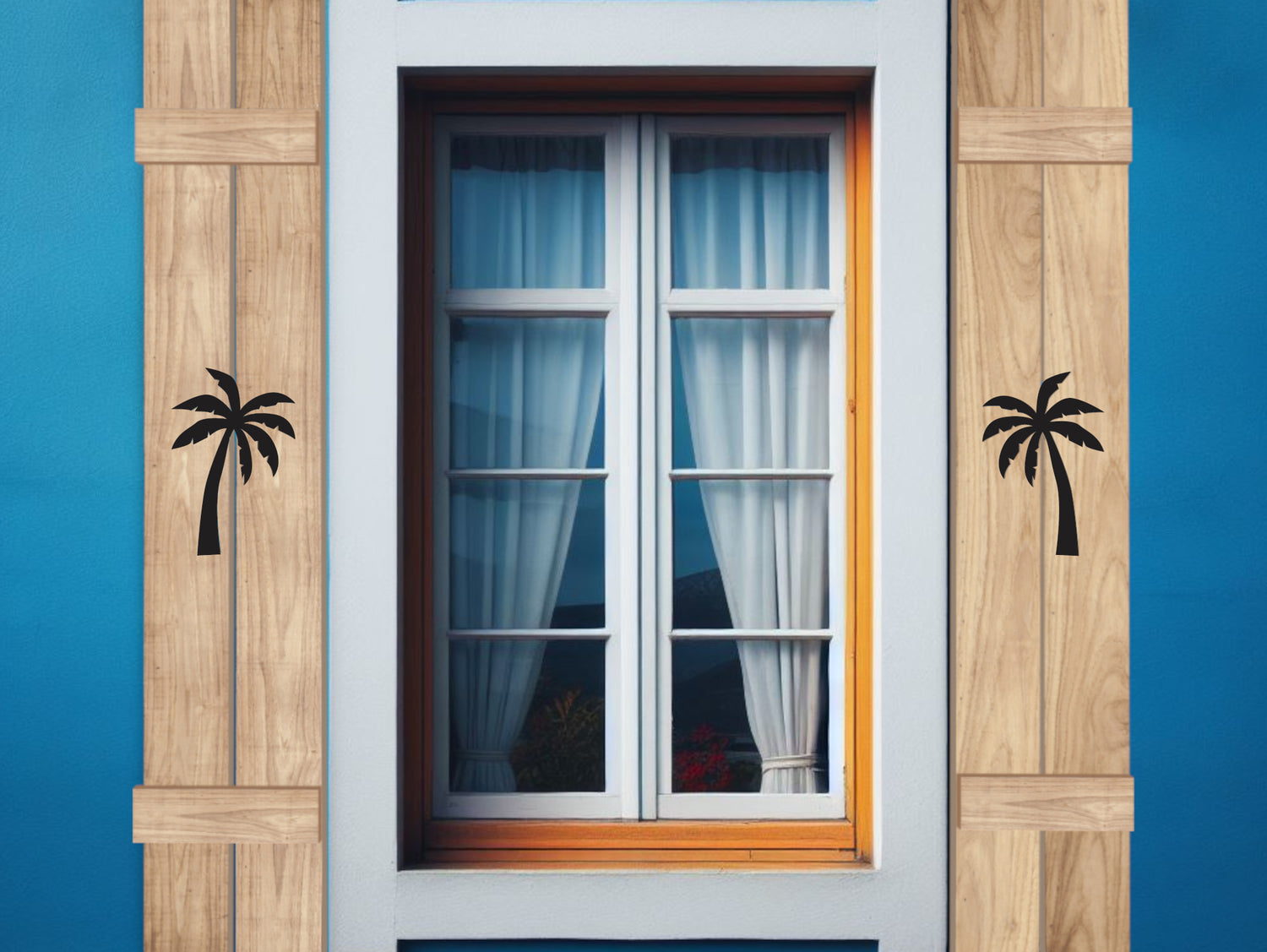 Wooden Window Shutter - Palm Tree Design - Madison Iron and Wood