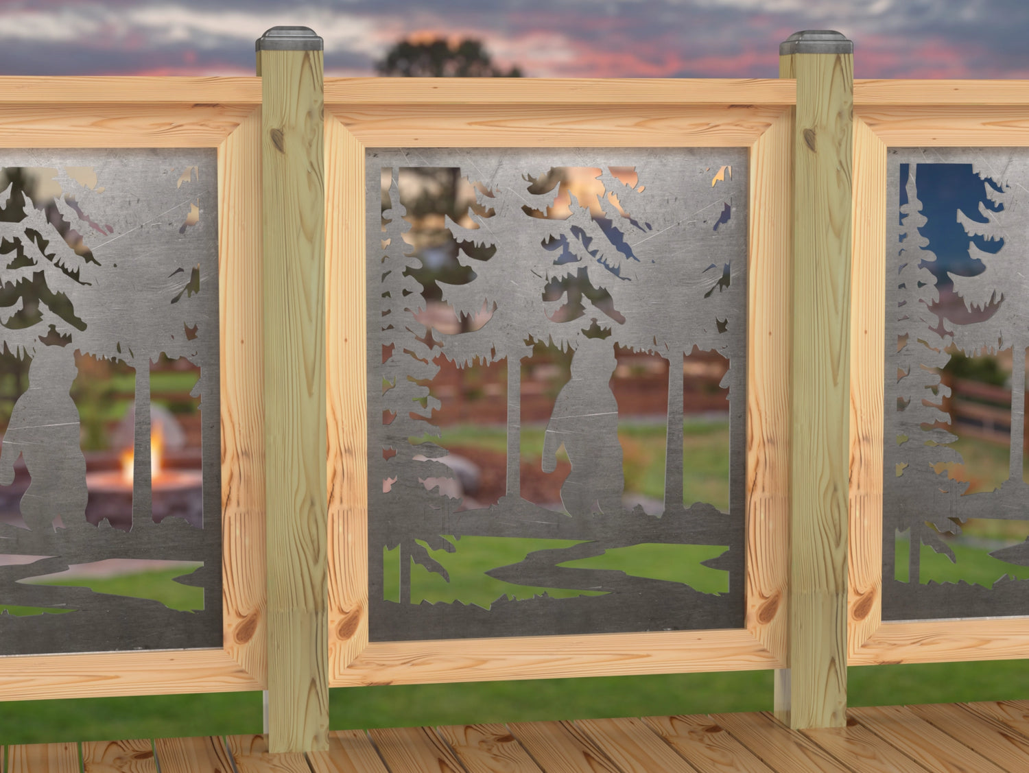 24"x30" - Bear Landscape Fence/Gate Panel Insert - Variation 3 - Madison Iron and Wood