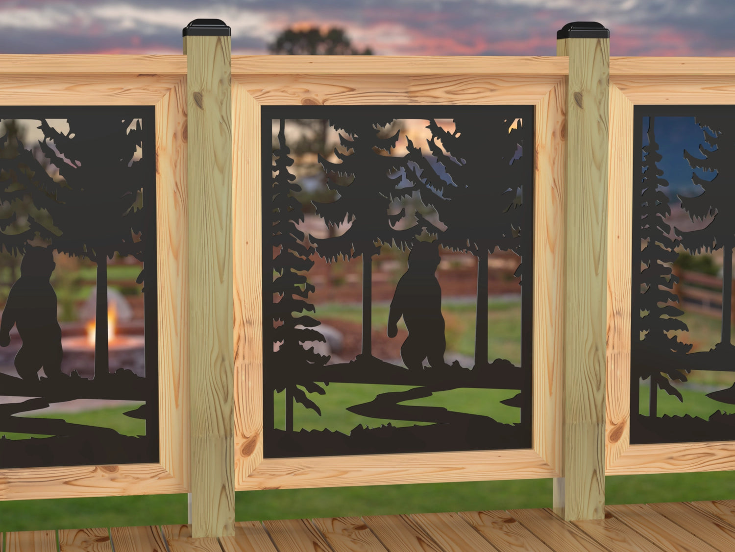 24"x30" - Bear Landscape Fence/Gate Panel Insert - Variation 3 - Madison Iron and Wood