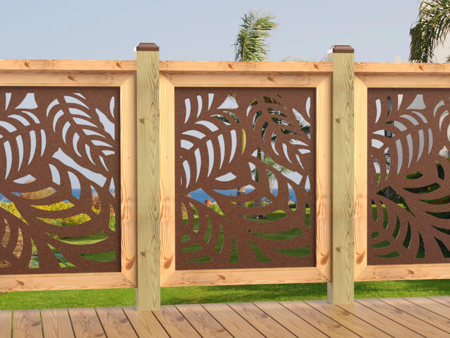 24"x30" - Budding Palm Leaf Pattern Fence/Gate Panel Insert - Madison Iron and Wood