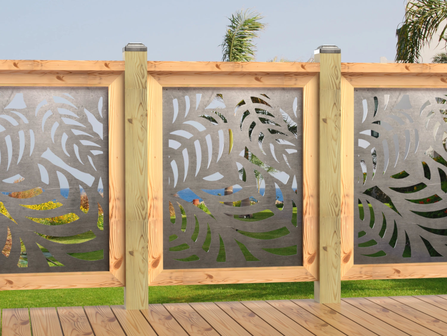 24"x30" - Budding Palm Leaf Pattern Fence/Gate Panel Insert - Madison Iron and Wood