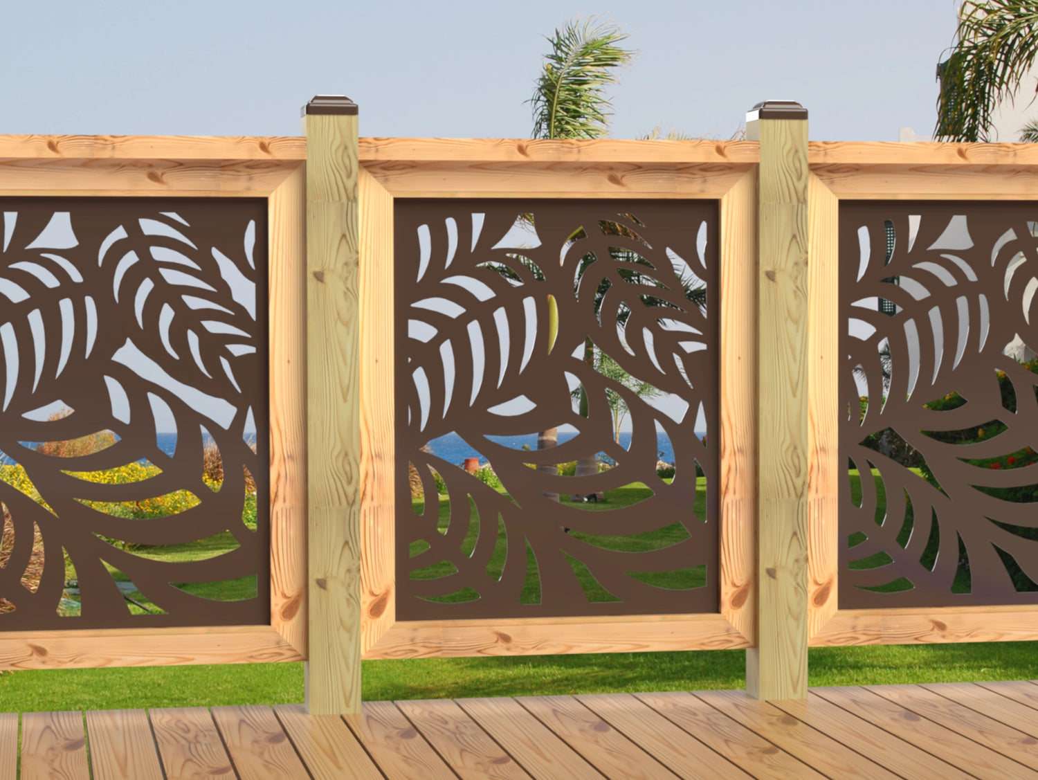 24"x30" - Budding Palm Leaf Pattern Fence/Gate Panel Insert - Madison Iron and Wood