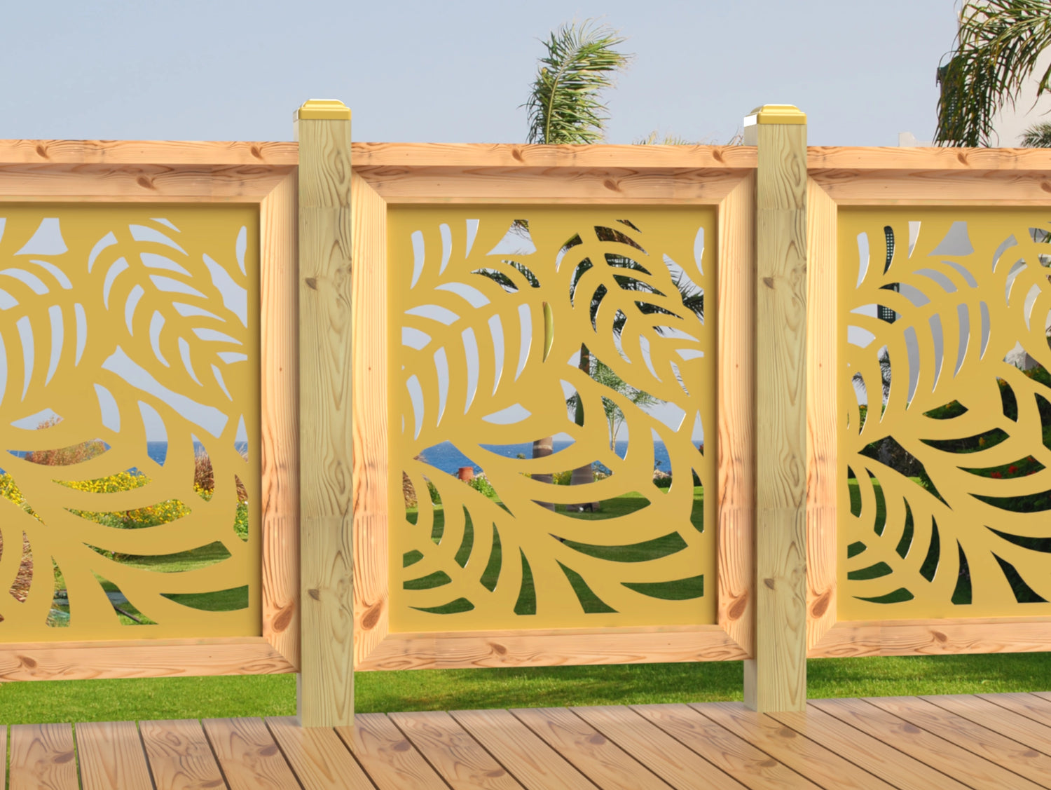 24"x30" - Budding Palm Leaf Pattern Fence/Gate Panel Insert - Madison Iron and Wood