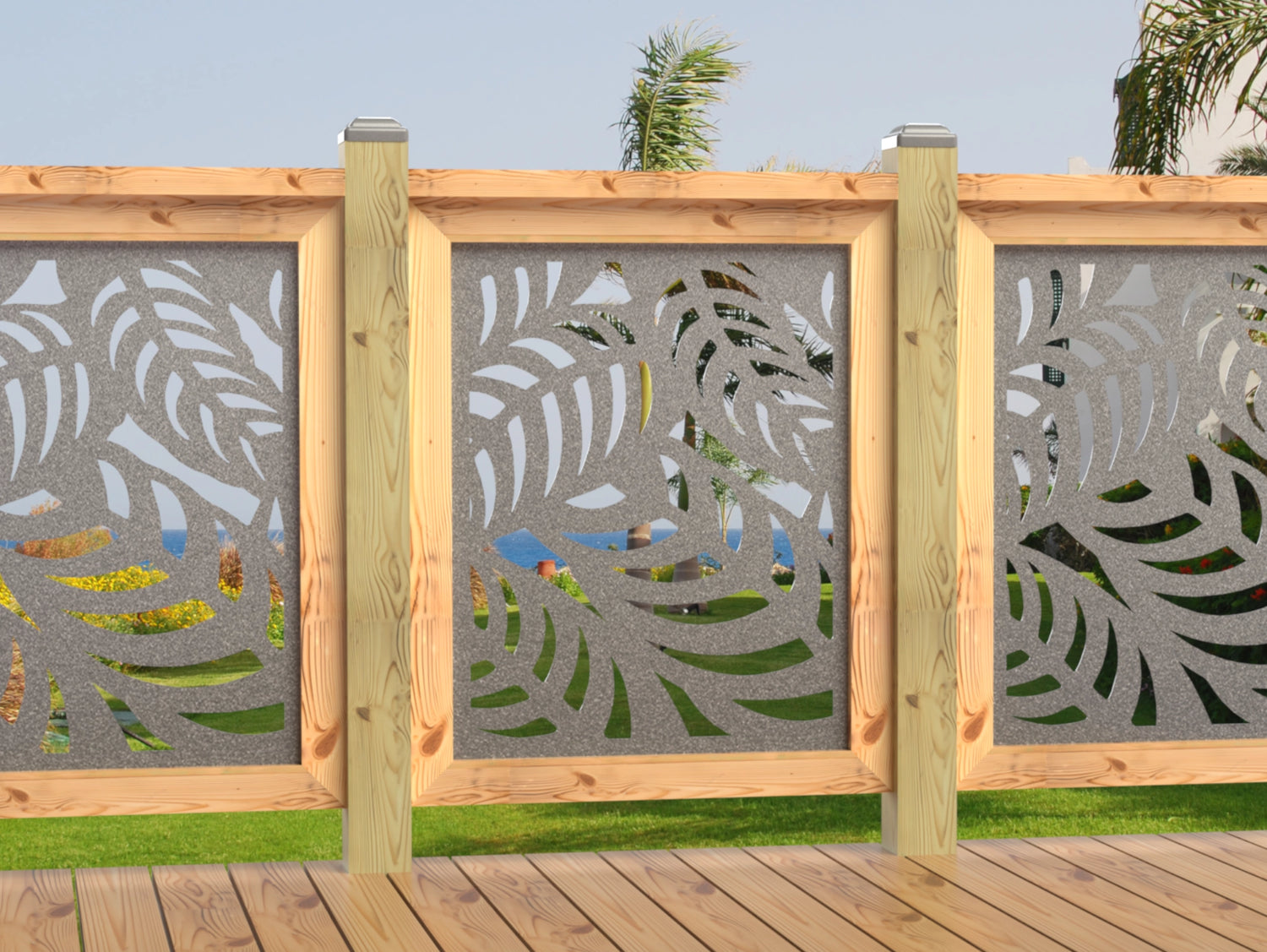 24"x30" - Budding Palm Leaf Pattern Fence/Gate Panel Insert - Madison Iron and Wood