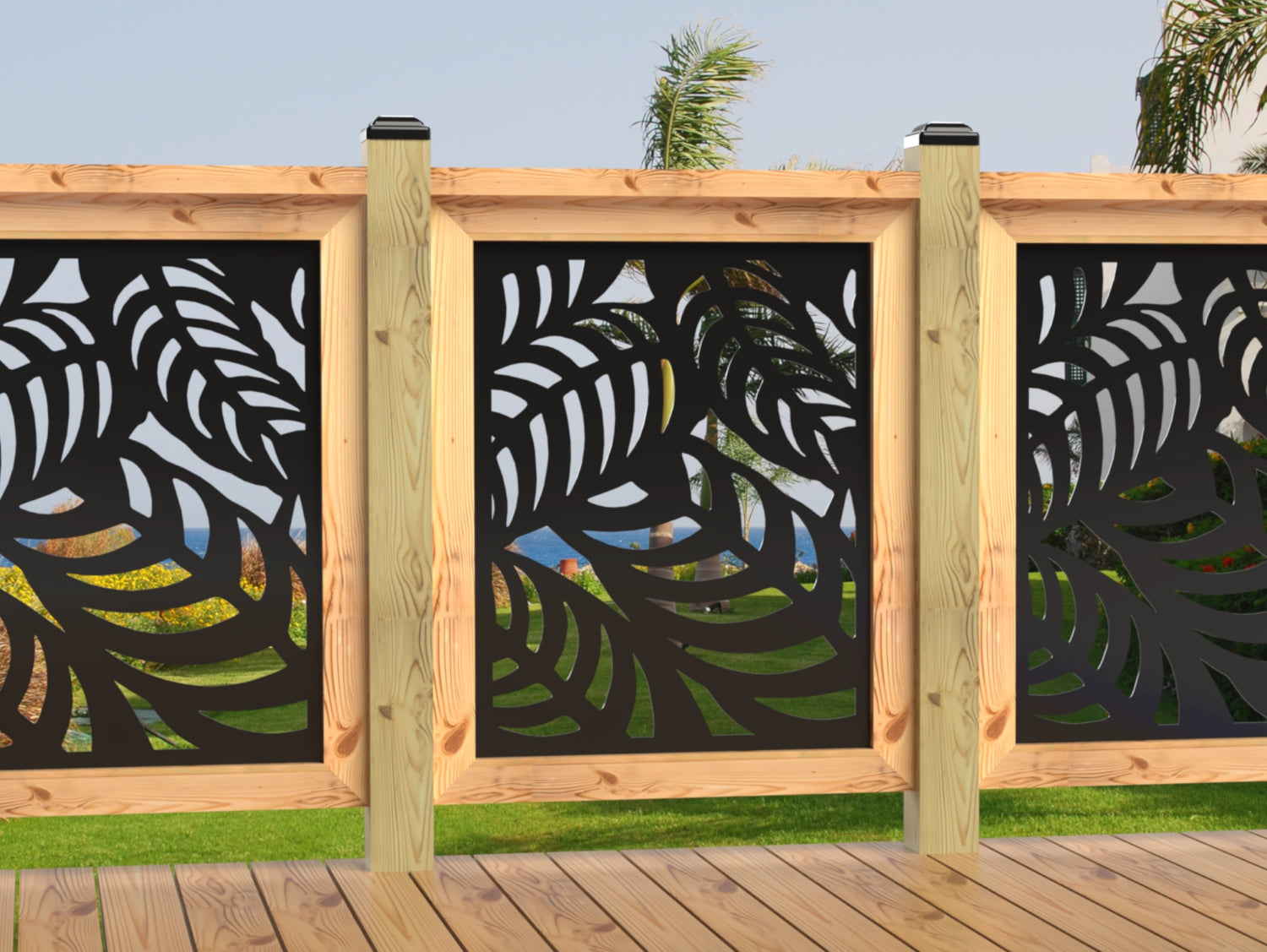 24"x30" - Budding Palm Leaf Pattern Fence/Gate Panel Insert - Madison Iron and Wood