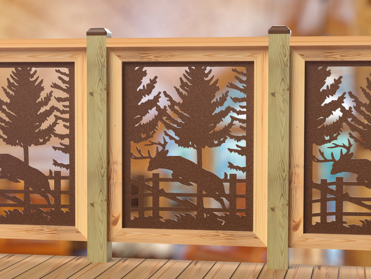 Deer Jumping Scene Railing Panel Insert