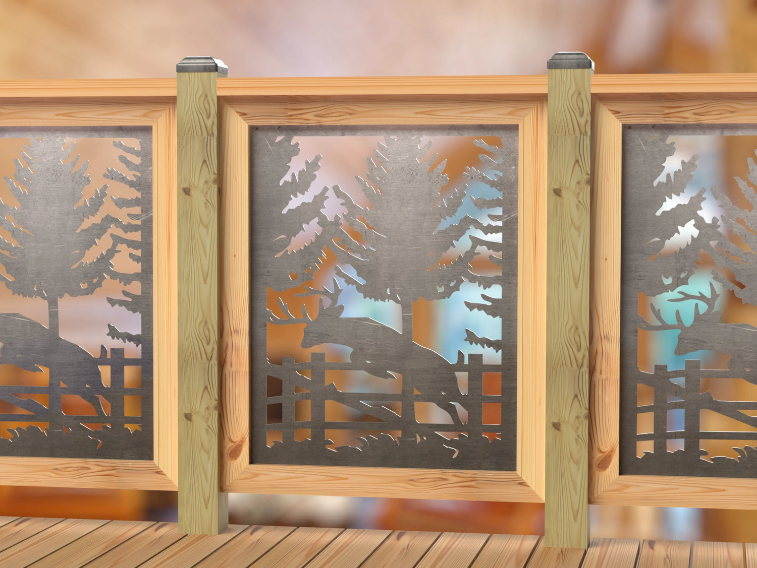 Deer Jumping Scene Railing Panel Insert