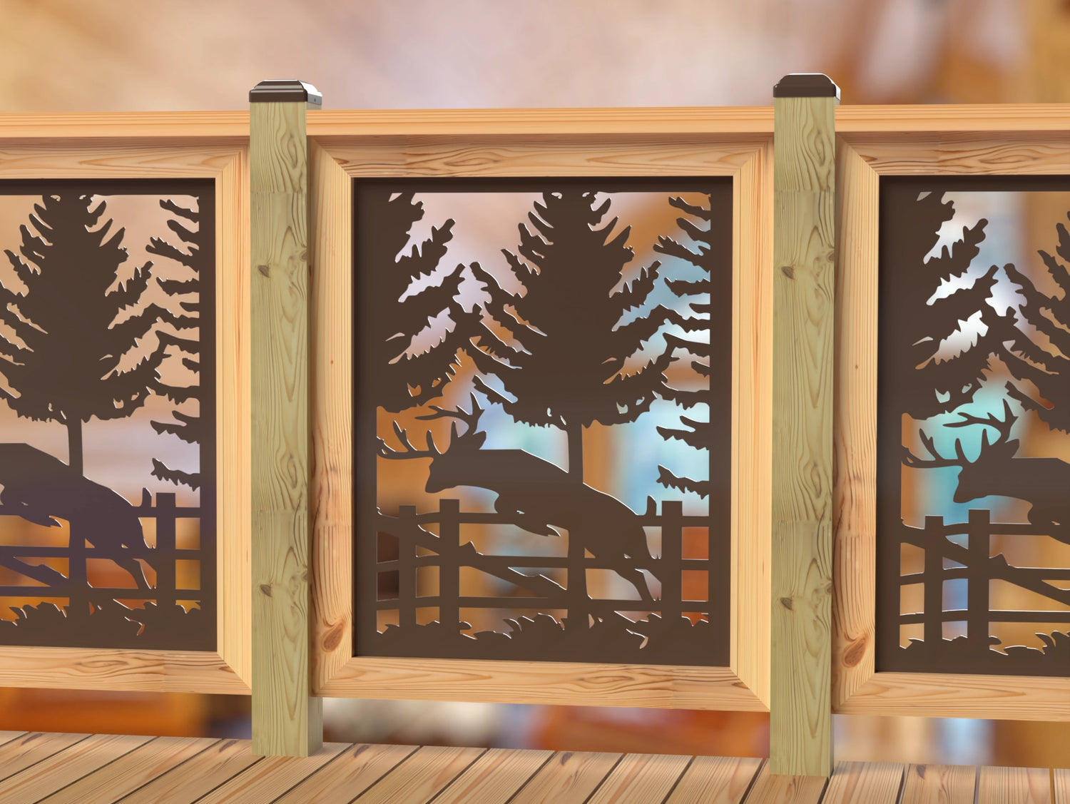 Deer Jumping Scene Railing Panel Insert