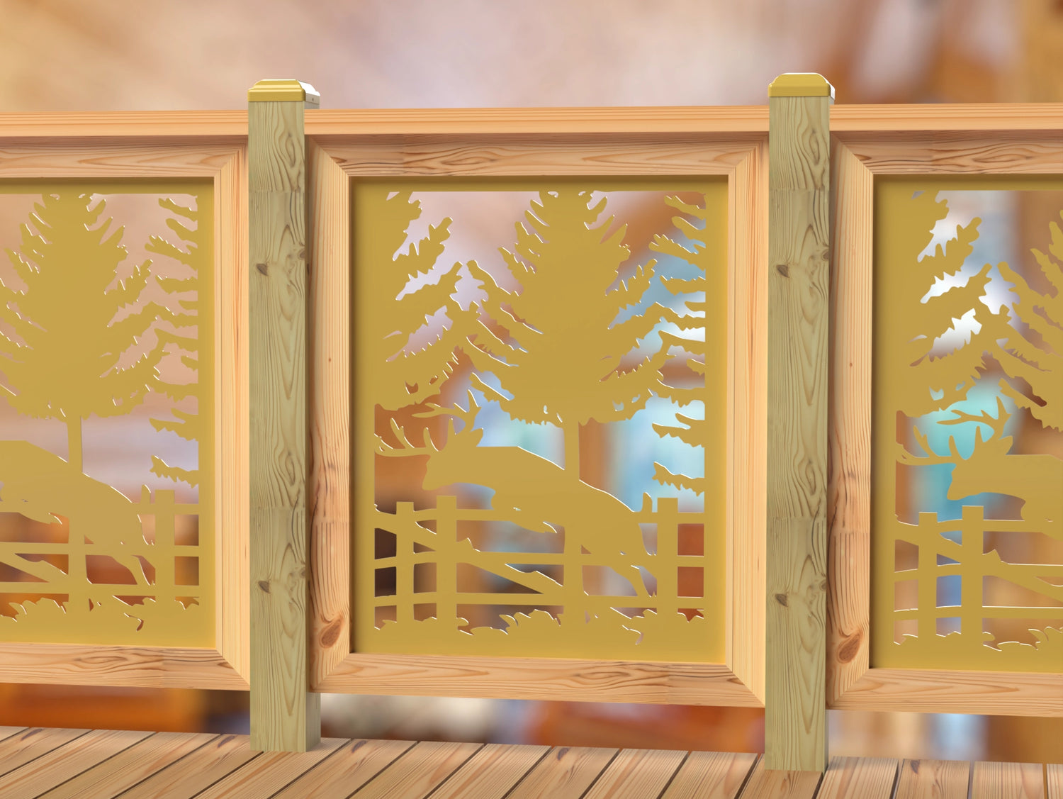 Deer Jumping Scene Railing Panel Insert