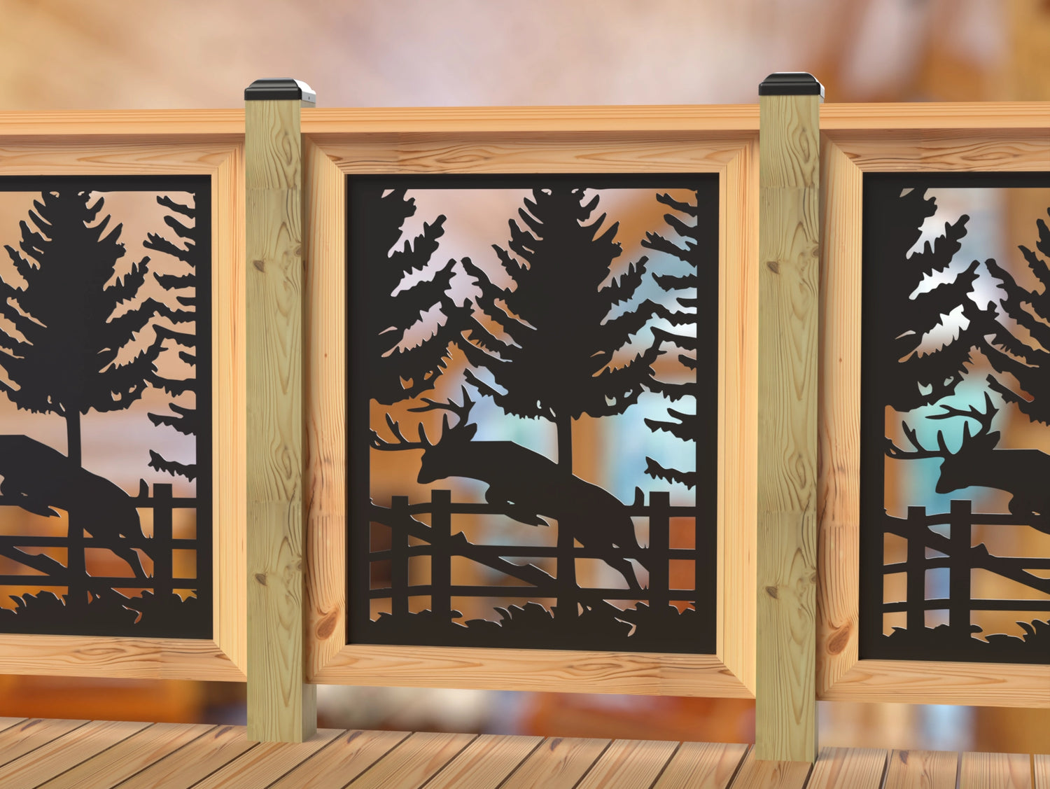 Deer Jumping Scene Railing Panel Insert