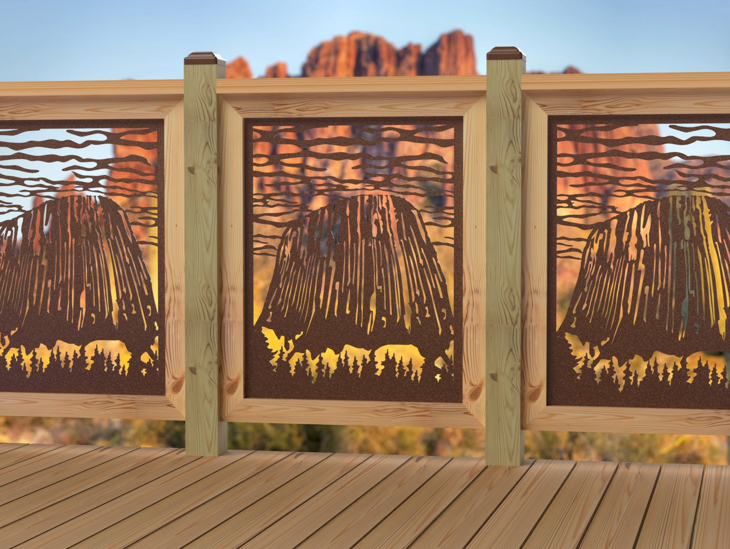 24"x30" - Devils Tower National Monument Fence/Gate Panel Insert - Madison Iron and Wood