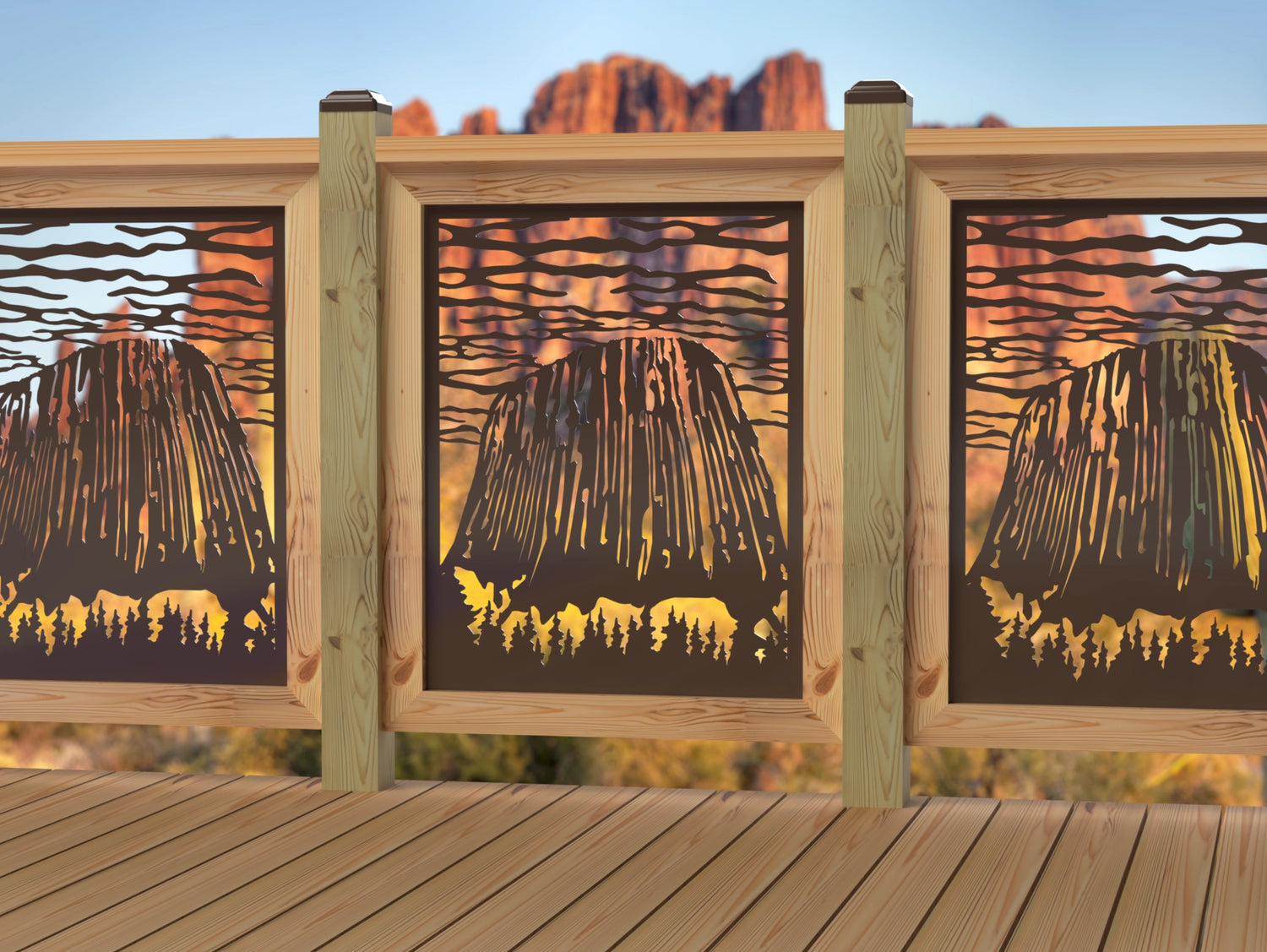 24"x30" - Devils Tower National Monument Fence/Gate Panel Insert - Madison Iron and Wood