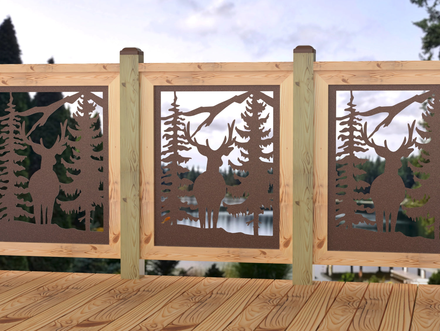 24"x30" - Deer and Bear Wildlife Landscape Fence/Gate Panel Insert - Madison Iron and Wood