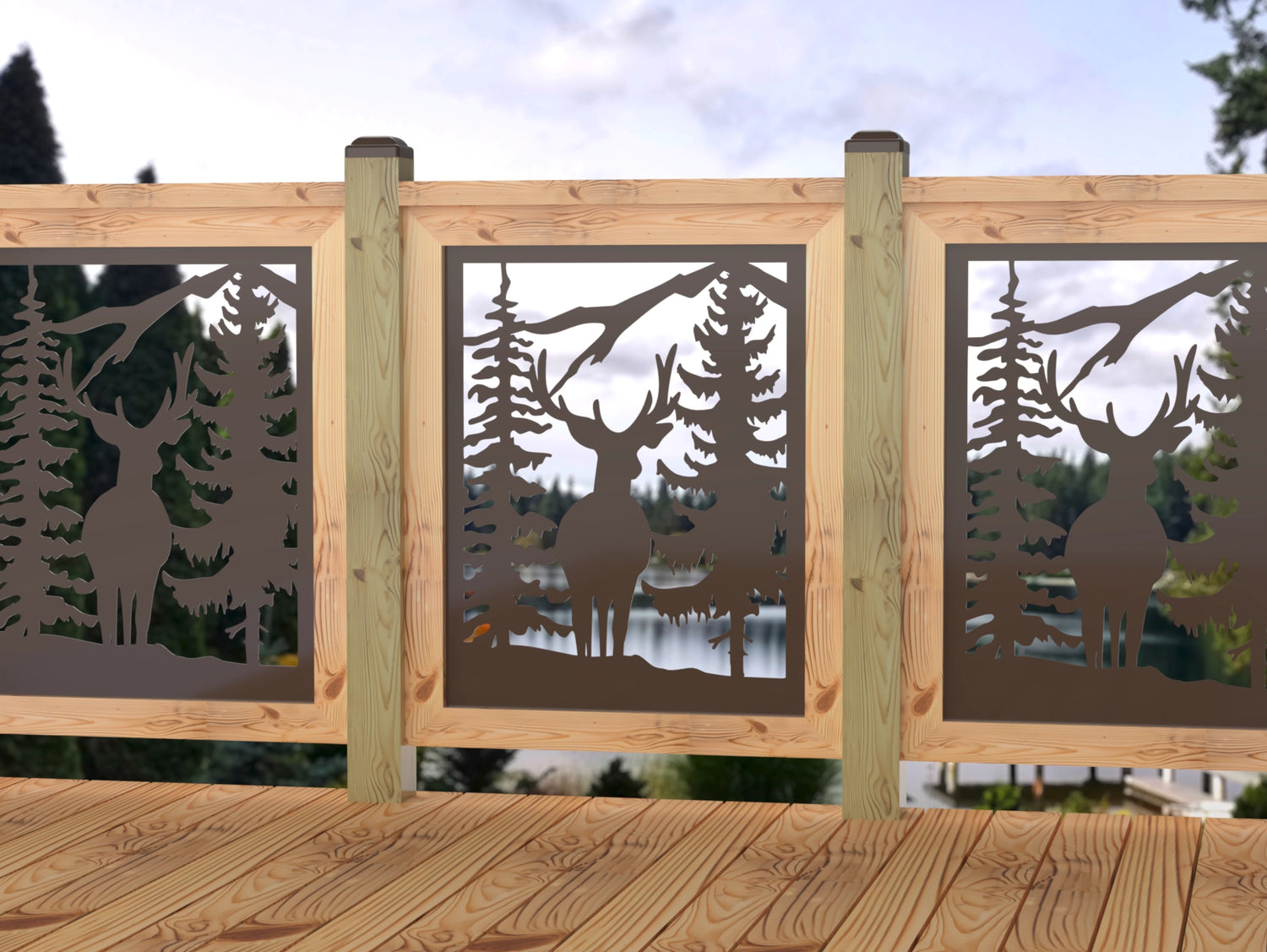 24"x30" - Deer and Bear Wildlife Landscape Fence/Gate Panel Insert - Madison Iron and Wood