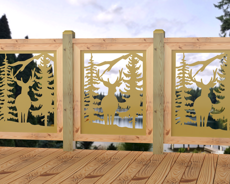 24"x30" - Deer and Bear Wildlife Landscape Fence/Gate Panel Insert - Madison Iron and Wood