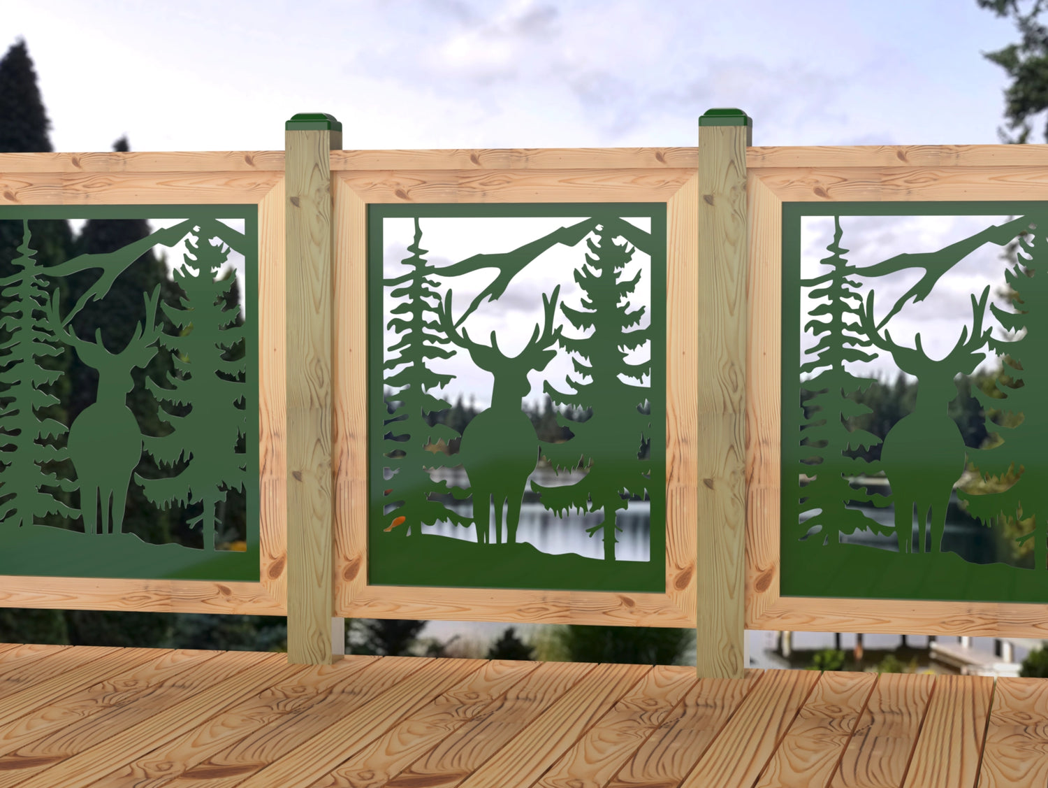 24"x30" - Deer and Bear Wildlife Landscape Fence/Gate Panel Insert - Madison Iron and Wood