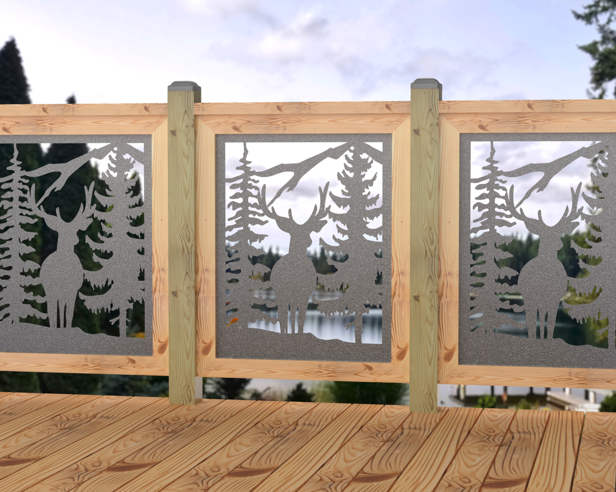 24"x30" - Deer and Bear Wildlife Landscape Fence/Gate Panel Insert - Madison Iron and Wood