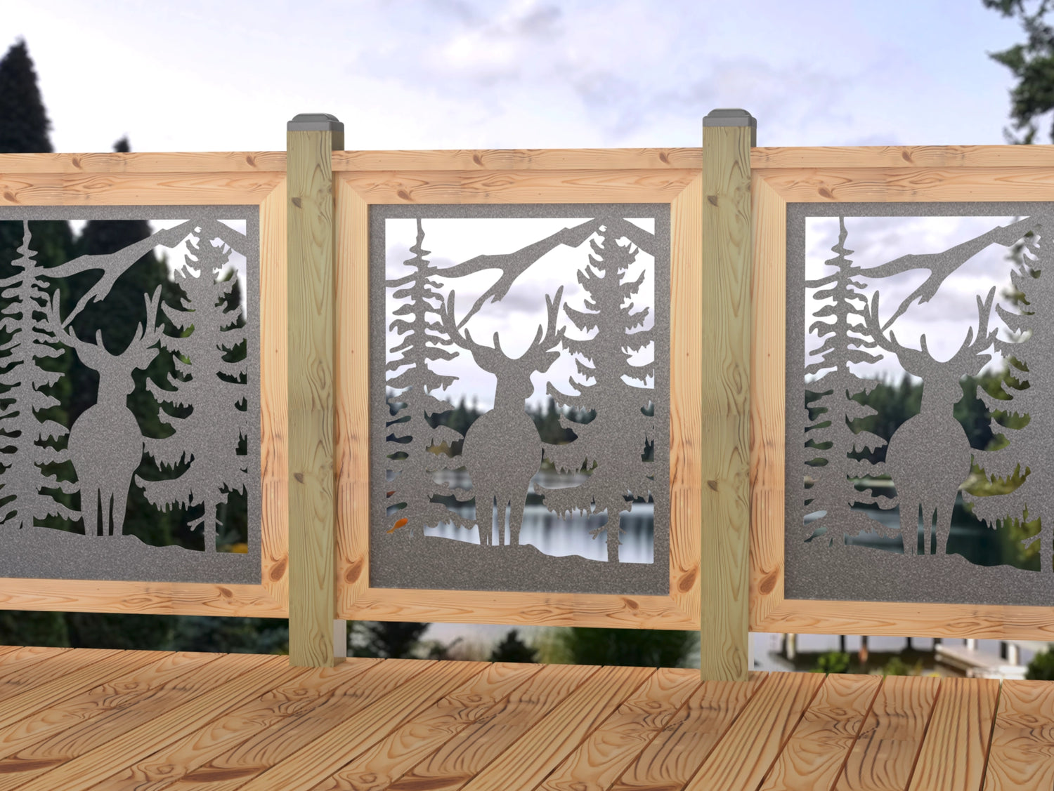 24"x30" - Deer and Bear Wildlife Landscape Fence/Gate Panel Insert - Madison Iron and Wood