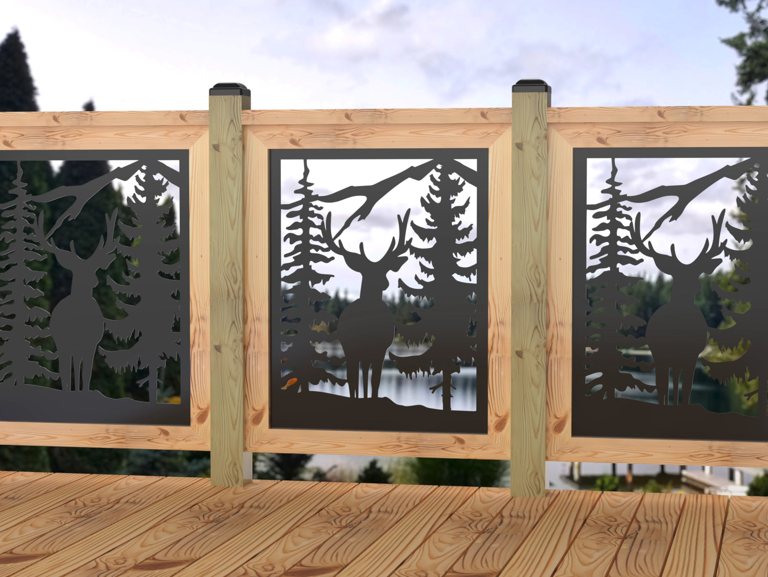 24"x30" - Deer and Bear Wildlife Landscape Fence/Gate Panel Insert - Madison Iron and Wood